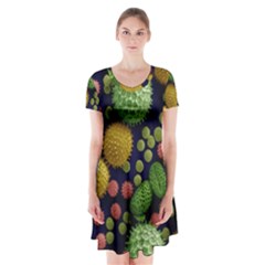 Colorized Pollen Macro View Short Sleeve V-neck Flare Dress by Nexatart