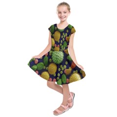 Colorized Pollen Macro View Kids  Short Sleeve Dress