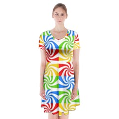 Colorful Abstract Creative Short Sleeve V-neck Flare Dress