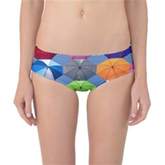 Color Umbrella Blue Sky Red Pink Grey And Green Folding Umbrella Painting Classic Bikini Bottoms by Nexatart