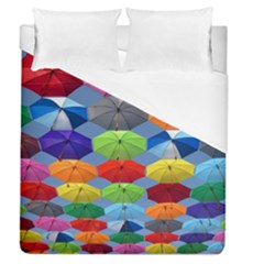 Color Umbrella Blue Sky Red Pink Grey And Green Folding Umbrella Painting Duvet Cover (queen Size)