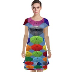 Color Umbrella Blue Sky Red Pink Grey And Green Folding Umbrella Painting Cap Sleeve Nightdress by Nexatart