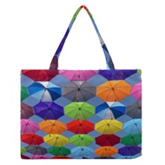 Color Umbrella Blue Sky Red Pink Grey And Green Folding Umbrella Painting Medium Zipper Tote Bag