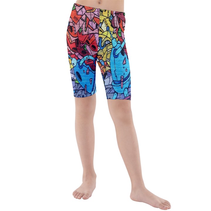 Colorful Graffiti Art Kids  Mid Length Swim Shorts