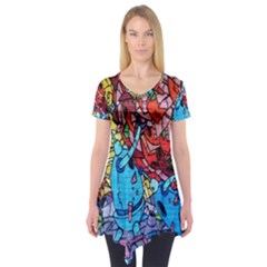 Colorful Graffiti Art Short Sleeve Tunic  by Nexatart