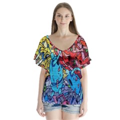 Colorful Graffiti Art Flutter Sleeve Top