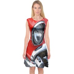 Classic Car Red Automobiles Capsleeve Midi Dress by Nexatart