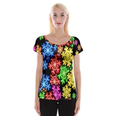 Colourful Snowflake Wallpaper Pattern Women s Cap Sleeve Top