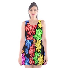 Colourful Snowflake Wallpaper Pattern Scoop Neck Skater Dress by Nexatart