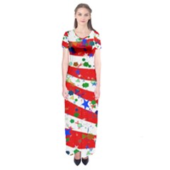 Confetti Star Parade Usa Lines Short Sleeve Maxi Dress by Nexatart