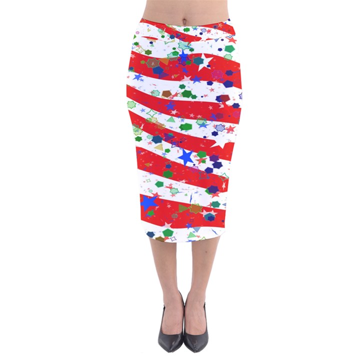 Confetti Star Parade Usa Lines Velvet Midi Pencil Skirt