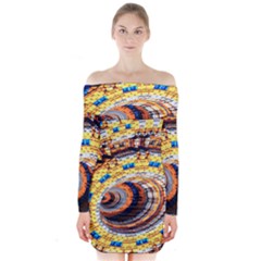 Complex Fractal Chaos Grid Clock Long Sleeve Off Shoulder Dress