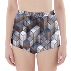 Cube Design Background Modern High-waisted Bikini Bottoms by Nexatart