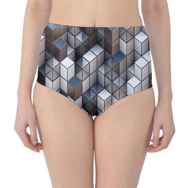 Cube Design Background Modern High-Waist Bikini Bottoms