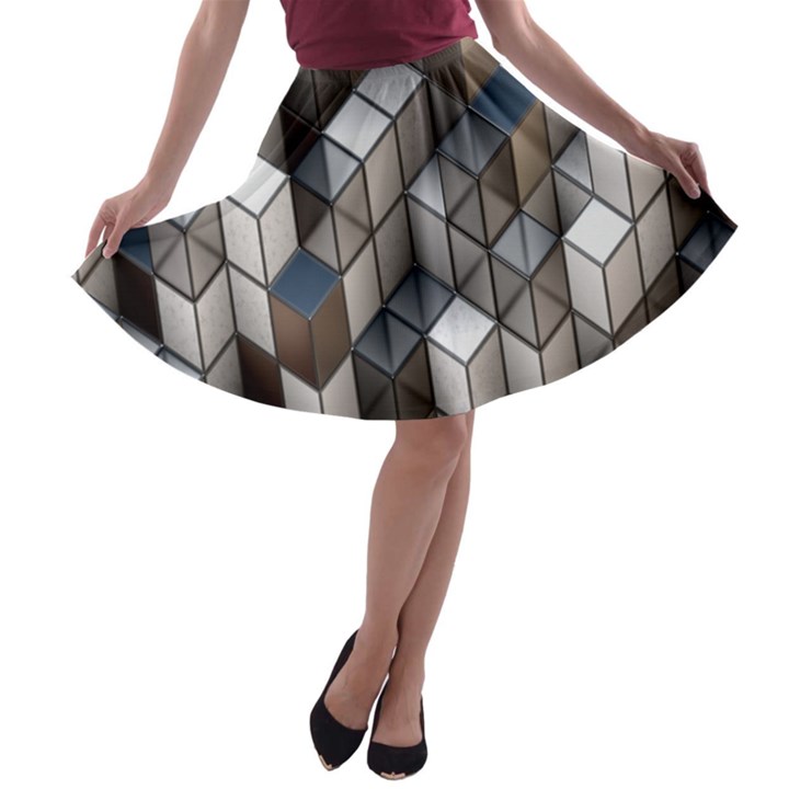 Cube Design Background Modern A-line Skater Skirt