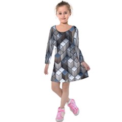 Cube Design Background Modern Kids  Long Sleeve Velvet Dress