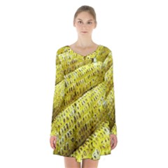 Corn Grilled Corn Cob Maize Cob Long Sleeve Velvet V-neck Dress by Nexatart