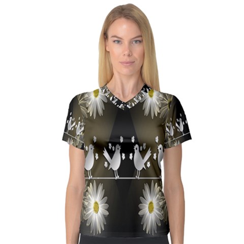 Daisy Bird  Women s V-neck Sport Mesh Tee by Nexatart