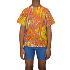 Crazy Patterns In Yellow Kids  Short Sleeve Swimwear