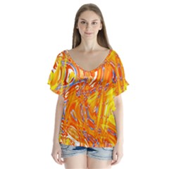 Crazy Patterns In Yellow Flutter Sleeve Top