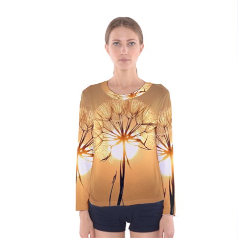 Dandelion Sun Dew Water Plants Women s Long Sleeve Tee by Nexatart