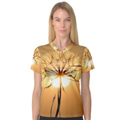 Dandelion Sun Dew Water Plants Women s V-neck Sport Mesh Tee