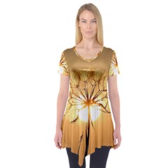 Dandelion Sun Dew Water Plants Short Sleeve Tunic  by Nexatart