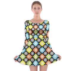 Diamonds Argyle Pattern Long Sleeve Skater Dress by Nexatart