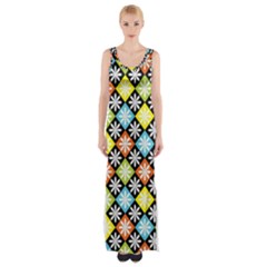 Diamonds Argyle Pattern Maxi Thigh Split Dress by Nexatart