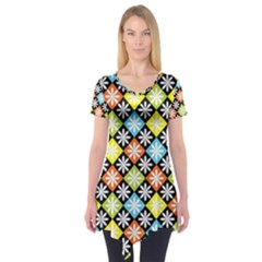 Diamonds Argyle Pattern Short Sleeve Tunic 