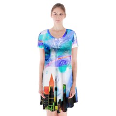 Dirty Dirt Spot Man Doll View Short Sleeve V-neck Flare Dress by Nexatart