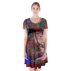 Display Dummy Binary Board Digital Short Sleeve V-neck Flare Dress