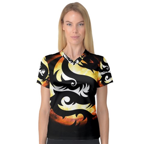 Dragon Fire Monster Creature Women s V-neck Sport Mesh Tee by Nexatart