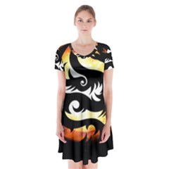 Dragon Fire Monster Creature Short Sleeve V-neck Flare Dress