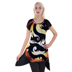 Dragon Fire Monster Creature Short Sleeve Side Drop Tunic