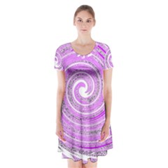 Digital Purple Party Pattern Short Sleeve V-neck Flare Dress