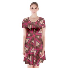 Digital Raspberry Pink Colorful Short Sleeve V-neck Flare Dress