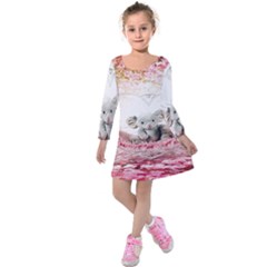 Elephant Heart Plush Vertical Toy Kids  Long Sleeve Velvet Dress by Nexatart