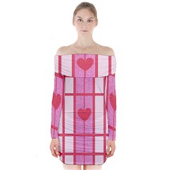 Fabric Magenta Texture Textile Love Hearth Long Sleeve Off Shoulder Dress by Nexatart