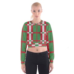 Fabric Green Grey Red Pattern Women s Cropped Sweatshirt