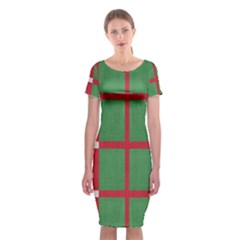 Fabric Green Grey Red Pattern Classic Short Sleeve Midi Dress by Nexatart