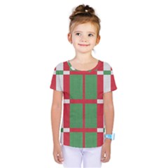 Fabric Green Grey Red Pattern Kids  One Piece Tee