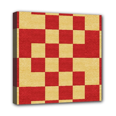 Fabric Geometric Red Gold Block Mini Canvas 8  X 8  by Nexatart