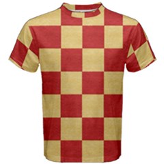 Fabric Geometric Red Gold Block Men s Cotton Tee by Nexatart