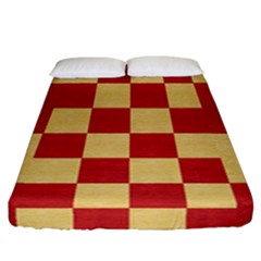 Fabric Geometric Red Gold Block Fitted Sheet (california King Size)