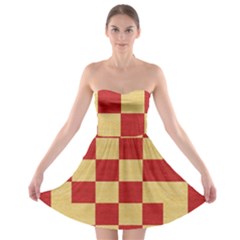 Fabric Geometric Red Gold Block Strapless Bra Top Dress by Nexatart