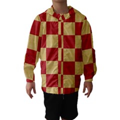 Fabric Geometric Red Gold Block Hooded Wind Breaker (kids) by Nexatart