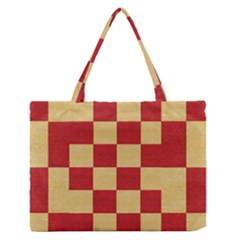 Fabric Geometric Red Gold Block Medium Zipper Tote Bag