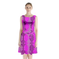 Fabric Textile Design Purple Pink Sleeveless Chiffon Waist Tie Dress