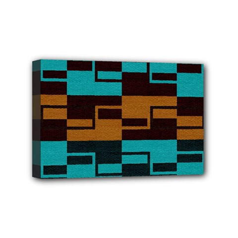 Fabric Textile Texture Gold Aqua Mini Canvas 6  X 4  by Nexatart